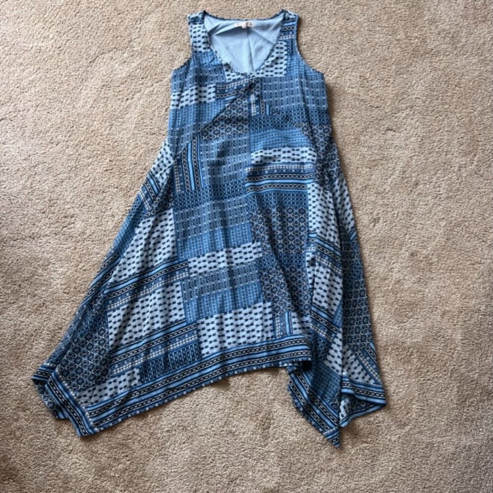 Nanette Lepore Blue Print Chiffon Dress with Hankerchief Hem